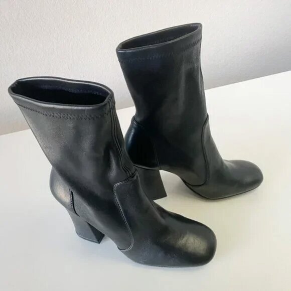 NWOT Stuart Weitzman Curveblock 100 Stretch Leather Booties Size 5 1/2 Spain - Picture 10 of 14